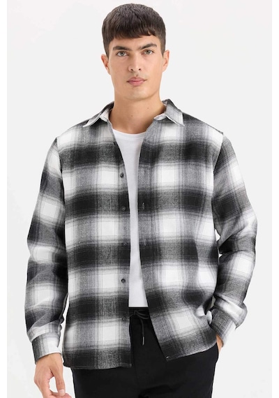 DeFacto Regular Fit Polo Yaka Kareli Flanel Uzun Kollu Gömlek D5835AX24AUBK81