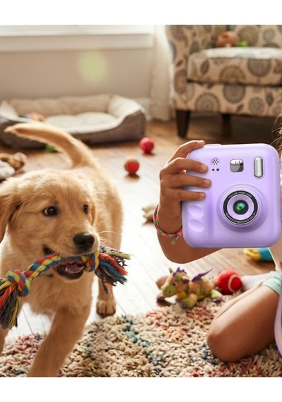 Hd Ekranlı Çocuk Fotoğraf Makinesi Video Kayıt Ve Baskı Kağıdı Kalem li - Lisinya Mor