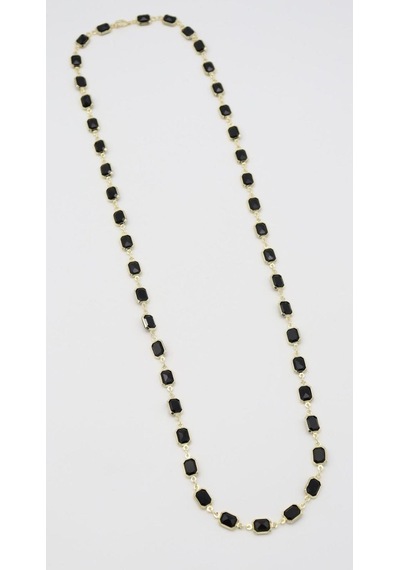 Kadın Siyah Taşlı Uzun Kolye -14k Gold - 70 Cm Çok Renkli