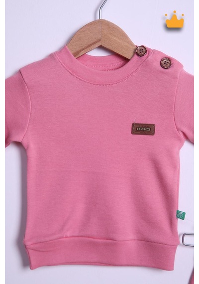 Babyhola Pamuk Düğmeli Sweat Düğmeli Pantolon Takım 236311 Pembe