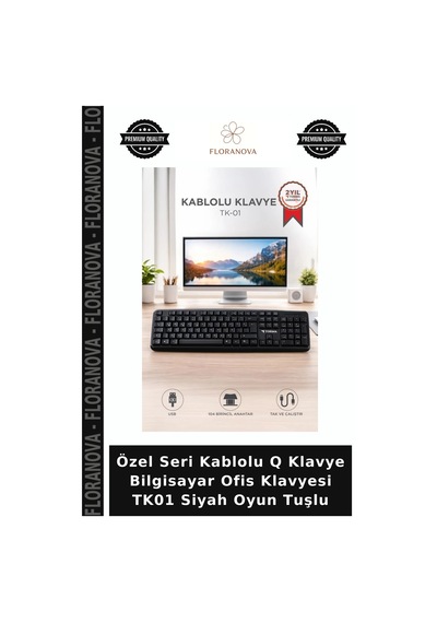 Özel Seri Kablolu Q Klavye Bilgisayar Ofis Klavyesi Tk01 Siyah Oyun Tuşlu