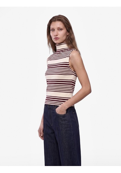Koton Regular Fit Dik Yaka Kolsuz Çizgili Tişört Ekru Çizgili 7wak50035uk