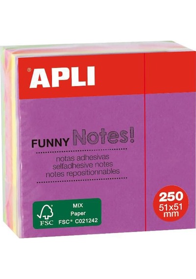 Apli 11596 Yapışkanlı Not Kağıdı 5 Renk 250 YP 50X50mm