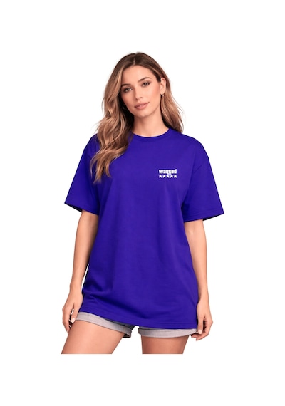 Wanted Baskılı Saks Mavi Oversize Tişört - %100 Pamuk Saks Mavi