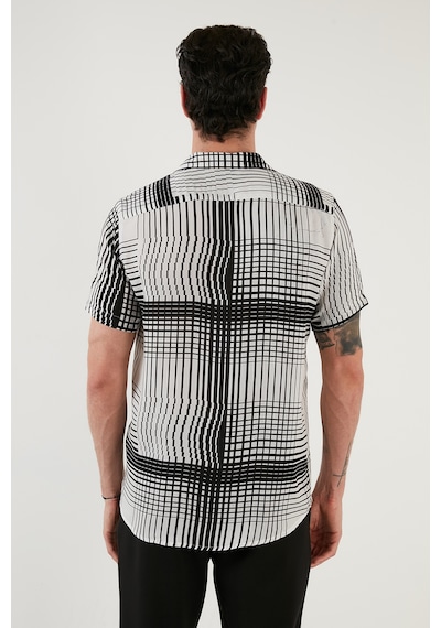 Buratti Regular Fit Kısa Kollu Apaş Yaka Desenli Erkek Gömlek Cf21S114293 Ekru-Siyah
