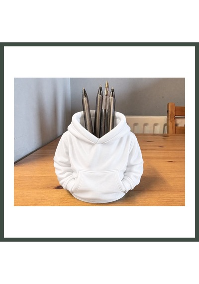 Bezos 3d Baskı Kapüşonlu Sweatshirt Kalemlik - Masaüstü Organizer-beyaz Nhr