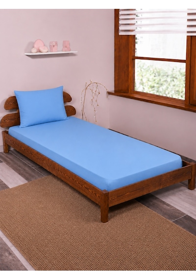Tek Kişilik Lastikli Fitted Çarşaf Seti 100 X 200 + 1 Adet Yastık Kılıfı Mavi