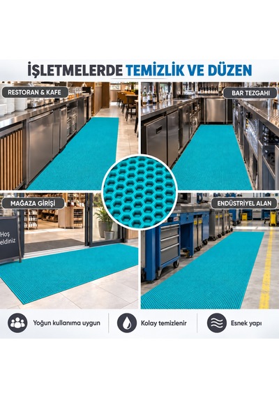 Hortumtech Bal Petek Paspas Kaydırmaz Pvc Islak Zemin Duş Havuz Su Tahliyesi 4 Mm - Turkuaz 120 X 180 Cm