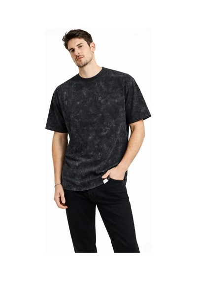 Veraura Lifestyle Erkek Asit Yıkama Bisiklet Yaka Kısa Kollu Oversize T-shirt Tişört - Siyah
