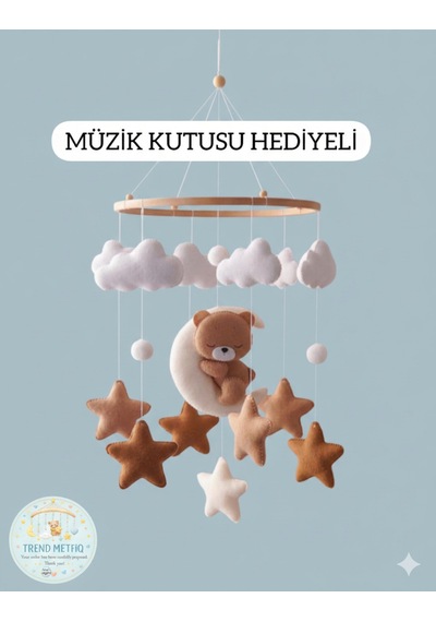 Müzikli El Yapımı Keçe Bebek Dönencesi Beşik Yanı Süsü Bebek Odası Dekorasyonu Anne Bebek Yanı