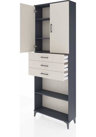 Arges Dolap 4 Raflı 3 Çekmeceli 2 Kapaklı 88x30x243 Antrasit-aytaşı Antrasit