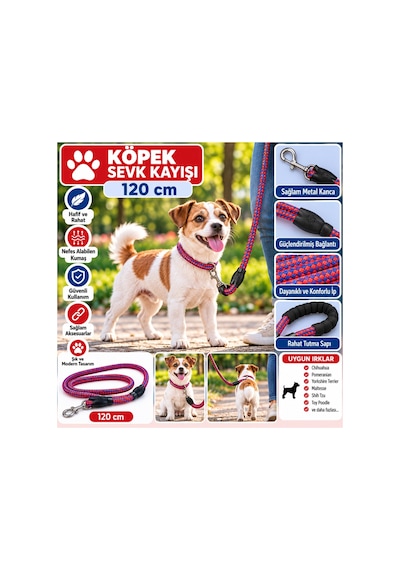 Senye Köpek Sevk Kayışı Örgülü Fitil Kırmızı-mavi 120 Cm Çok Renkli