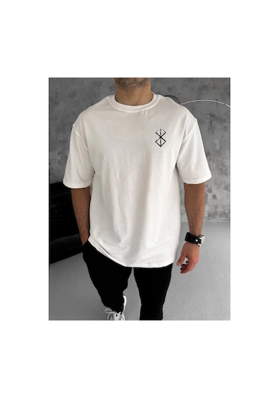 Erkek Kısa Kol Yazlık Tişört Bisiklet Yaka Baskılı T-shirt - Beyaz