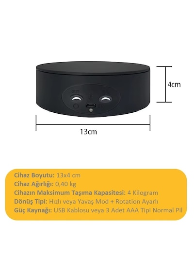 Schulzz 13 Cm Panorami V2 Mini Ai Stant 360 Dönen Çekim Ve  Ürün Sunum Standı 4 Kg Kapasiteli Siyah 13,5x3,8x3cm
