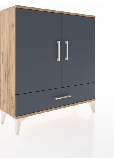 Arges Şifonyer 3 Raflı Tek Çekmeceli 2 Kapaklı 88x30x96 Çam-antrasit Atlas Çam