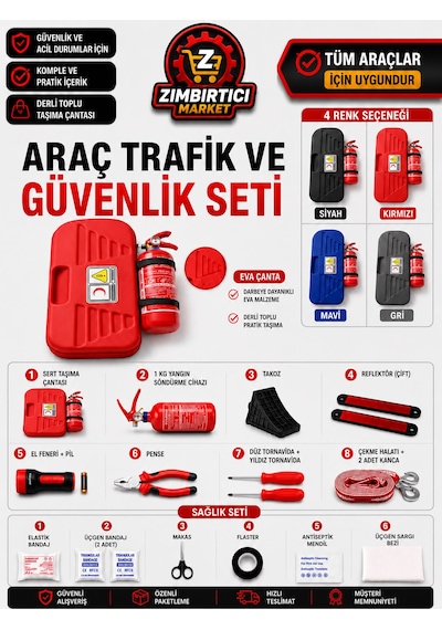 Trafik Ve Lüx İlk Yardım Setli Tüvtürk Onaylı Yeni Mevzuata Uygun Kırmızı