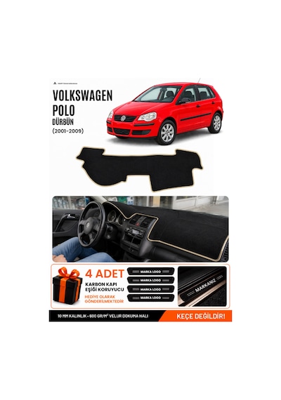 Volkswagen Polo Dürbün 2001-2009 Uyumlu Torpido Örtüsü, Torpido Kılıfı - Siyah Bej