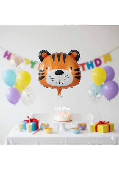 52x53 Cm Kaplan Kafası Folyo Balon - Doğum Günü Parti Dekorasyon Balonu Çok Renkli