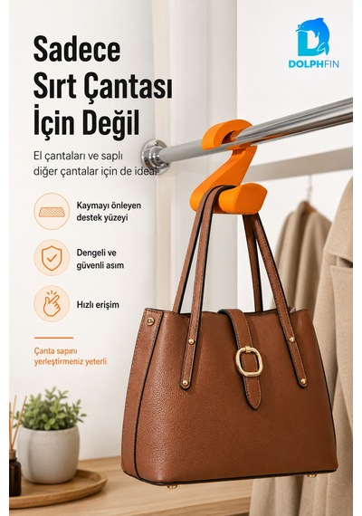 Dolap İçi Çanta Askısı Sırt Çantası Askı Aparatı Düzenleyici Turuncu