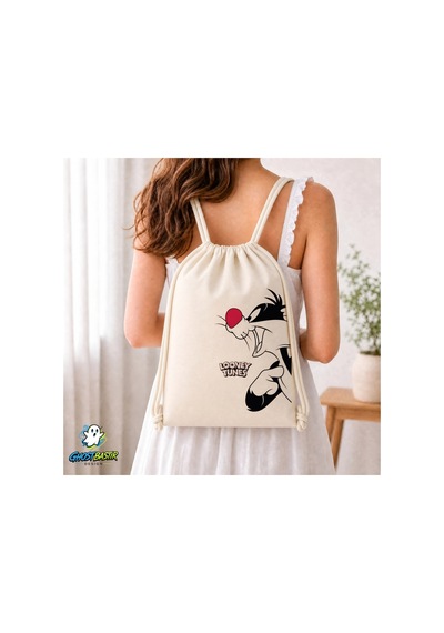 Ghostbastır Design Looney Tunes Büzgülü Keten Çanta C174 Bej