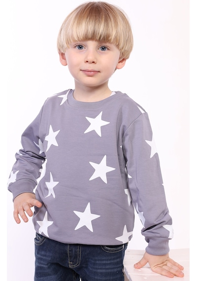 Toontoy Kids Toontoy Erkek Çocuk Komple Yıldız Baskılı Sweatshirt Koyu Yeşil
