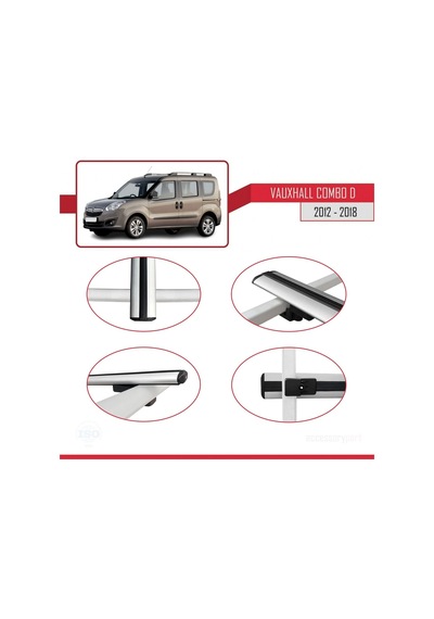 Vauxhall Combo D 2012-2018 Arası İle Uyumlu Basic Model Ara Atkı Tavan Barı Gri 3 Adet