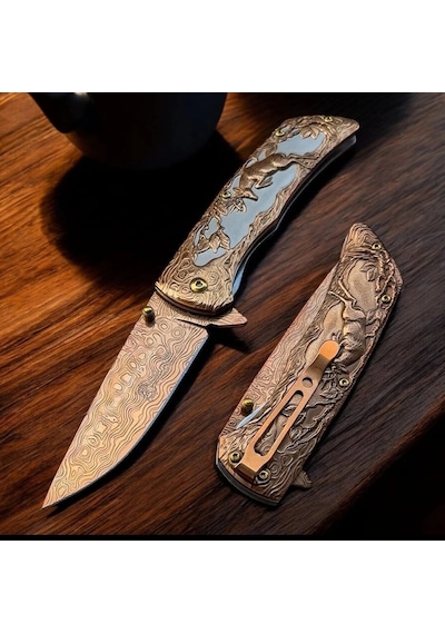 Knivox Columbia Company Fxt-2370 Geyik İşlemeli Manuel Kamp Çakısı Çok Renkli