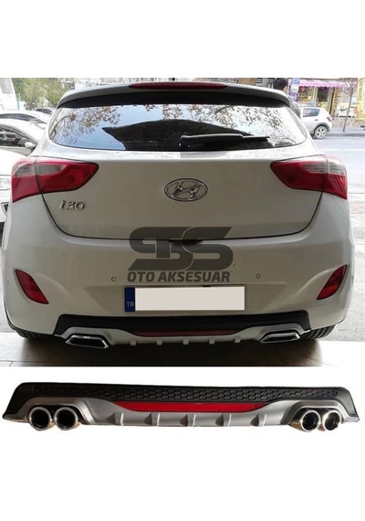 Hyundai İ30 Difüzör Arka Tampon Eki 4 Egzoz Çıkışlı Gri Reflektörlü