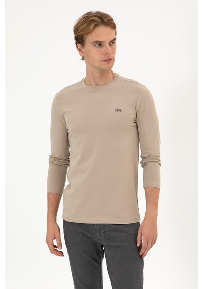 U.S. Polo Assn. Erkek Slim Fit Bisiklet Yaka Koyu Bej Süprem Basic Sweatshirt 50313744-VR088 U.S. Polo Assn. Erkek Slim Fit Bisiklet Yaka Koyu Bej Süprem Basic Sweatshirt 50313744-VR088