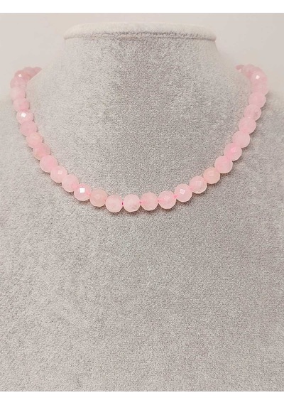 Pembe Kuvars Taşı Faset Kesim Kolye 8mm Sabit Klipsli