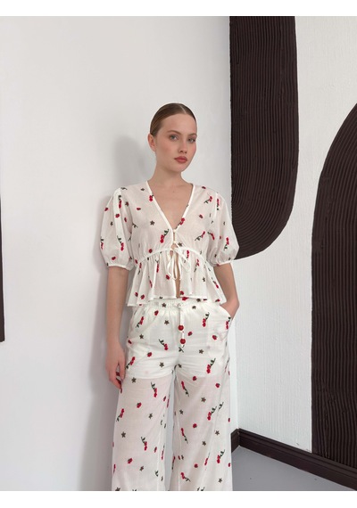 Verymoda Nakışlı Vual Bluz D2885 Kırmızı