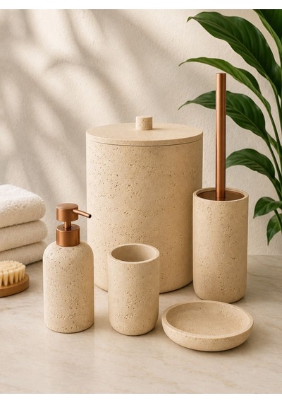 5 Parça Lüx Laduree Maris Bej Banyo Seti-5966