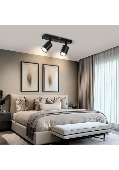 Riolight Modern Siyah Mutfak,salon,giyinme Odası,cafeler1 İçin Gün İşiğı Metal 2li Spot Ampul Dahil 2'Li Siyah