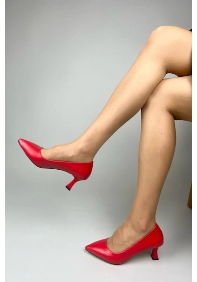 Preshley Kadın Sity Kırmızı Cilt 6 Cm İnce Topuklu Stiletto