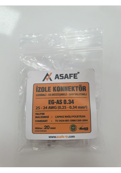 Asafe Isı Büzüşmeli,Kendinden Lehimli,Izolekonnektör 0,34Mm(20Li)