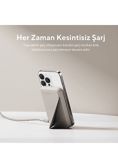 Voltme Magpak 5000mah Magsafe Kablosuz 22.5w Taşınabilir Şarj Cihazı Bej Bej