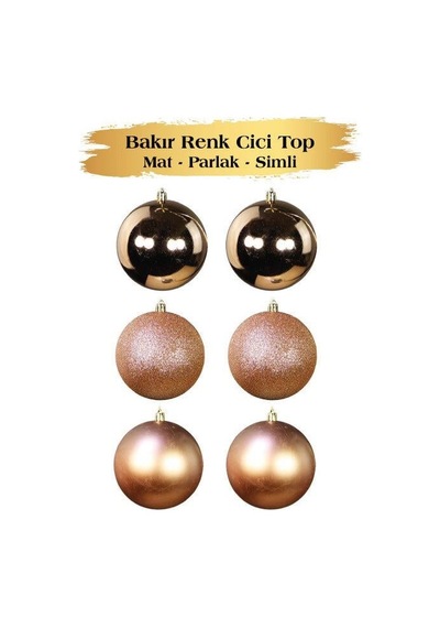 8 Cm Yılbaşı Top Süs 6'lı Mat Parlak Simli Bakır Dekoratif Ağaç Süsü