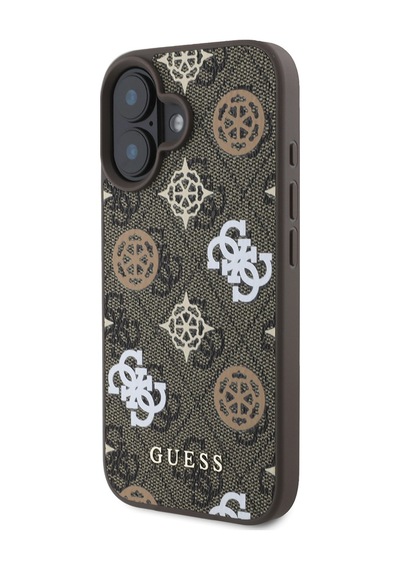 Apple Uyumlu iPhone 16 Plus Kılıf Guess Lisanslı Magsafe Şarj Özellikli 4g Desenli Yazı Logolu Peony Kahverengi