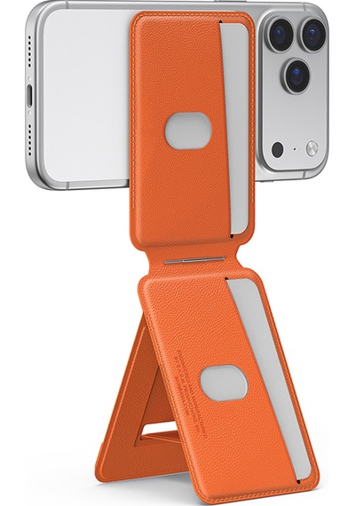 Skinarma Axis Serisi Foldable Stand Özellikli Deri Tasarımlı Kartlık Turuncu Turuncu