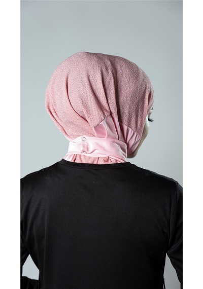 Hürrem Bone Pembe Pratik Hazır Geçmeli Tesettür Eşarp Sandy Kumaş Arkadan Çıtçıtlı 2206 04