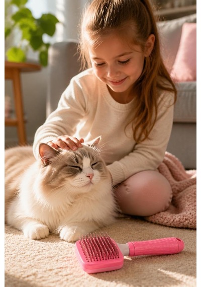 Otomatik Temizlenen Kedi Köpek Tarağı Pembe Kare