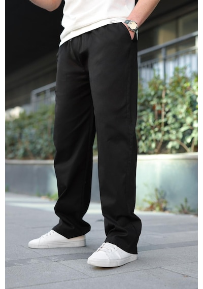 Madmext Siyah Bol Paça Beli Bağlamalı Erkek Pantolon E7403