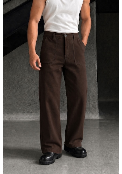 Tarz Cool Erkek Baggy Fit Old Money Cep Detaylı Pantolon Kahverengi
