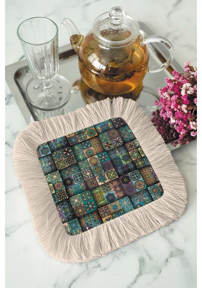 Mozaik Patchwork Püsküllü Sunum Peçetesi - Etnik Sofra Yeşil Mavi Bardak Altlığı Mendil Canlı Sisli Şampanya Mozaik Patchwork Püsküllü Sunum Peçetesi - Etnik Sofra Yeşil Mavi Bardak Altlığı Mendil Canlı Sisli Şampanya