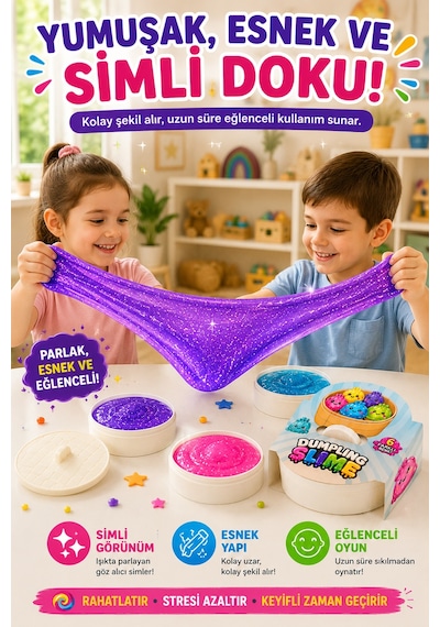 2'li Slime Oyun Jeli Simli Streç Hamur Eğitici Duyusal Oyun Motor Beceri Geliştiren Oyuncak Renkli