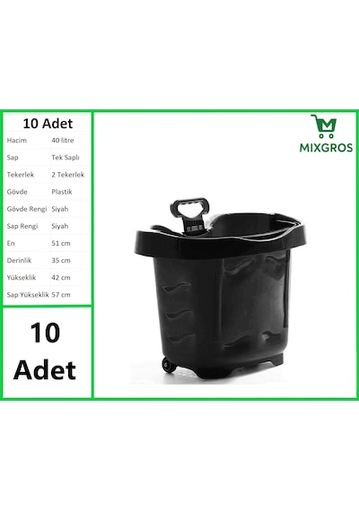 Tekerlekli Plastik Market Alışveriş El Sepeti 40 Litre Siyah 10 Adet