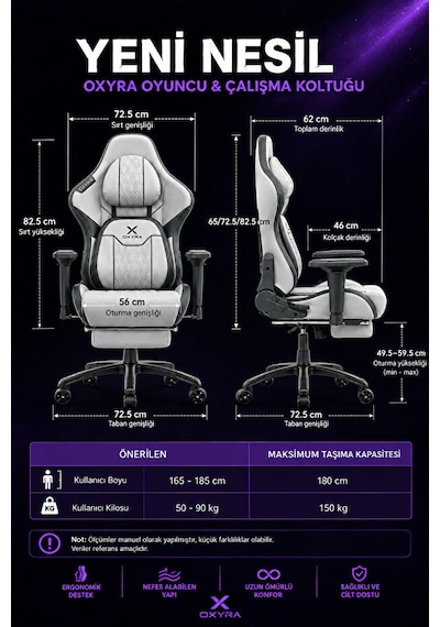 Oxyra Forge Wolf Premium Deri Hafızalı Boyun Ve Bel Yastıkları 4d Kolçak Bej/siyah Oyuncu Koltuğu Gri - Siyah