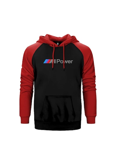 Bmw M Power Text Kırmızı Renk Reglan Kol Kapşonlu Sweatshirt Kırmızı