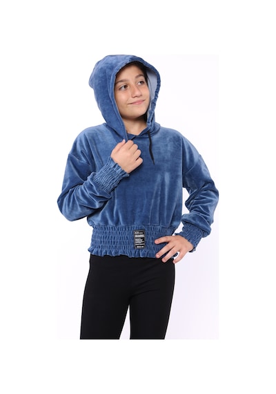 Toontoy Kids Toontoy Kız Çocuk Kapüşonlu Kadife Sweatshirt İndigo