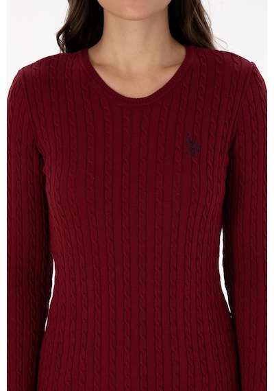 U.S. Polo Assn. Kadın Bordo Bisiklet Yaka Basic Kazak 50313626-VR014